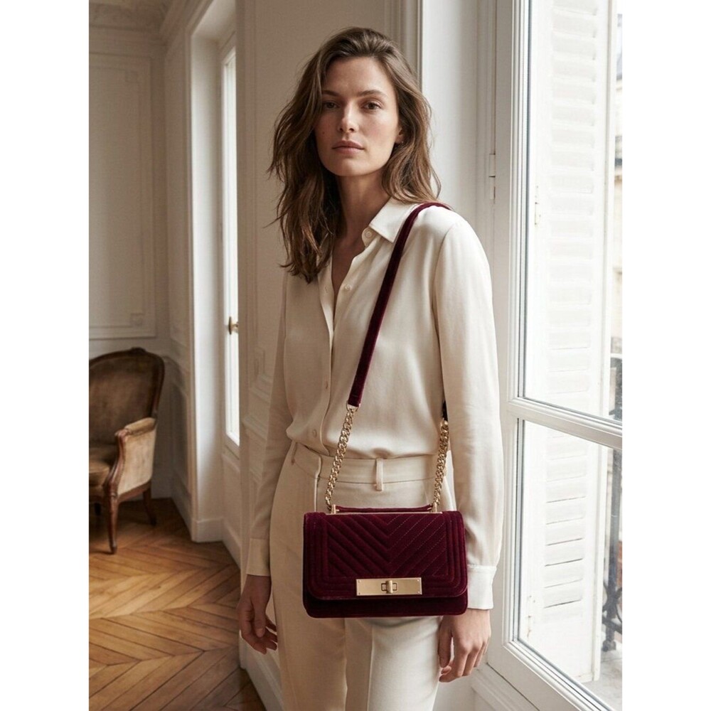 Aldo Burgundy Crossbody Purse with Gold Tone Chain & Clasp
